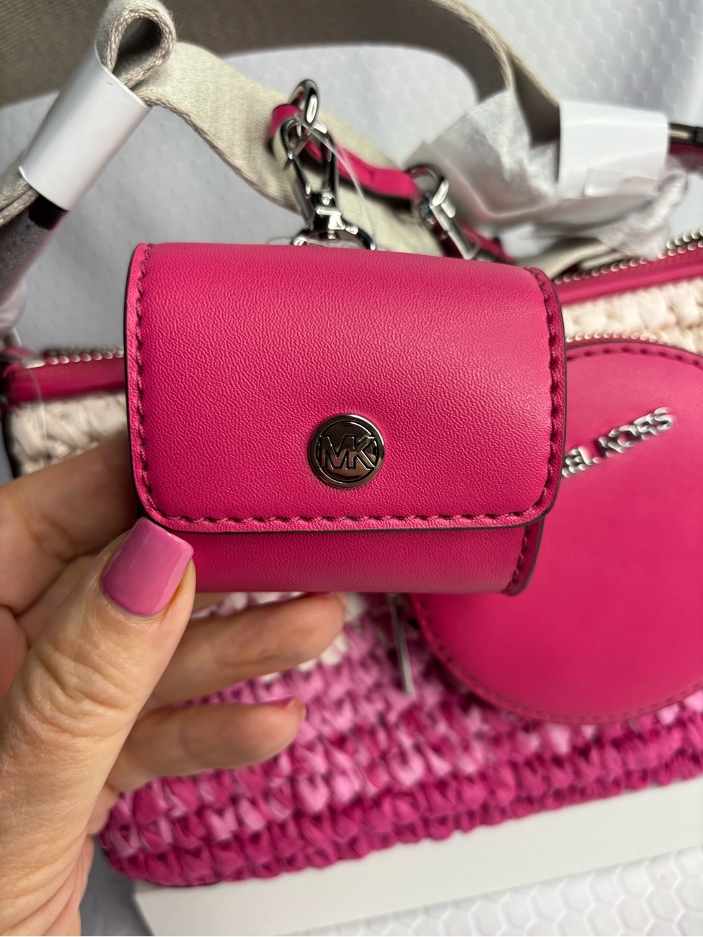 Michael Kors Pink Ombre Woven Crossbody Bag with Pink Leather Accents NWT - Picture 4 of 11